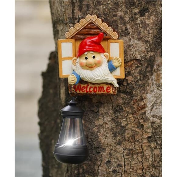 Asixxsix Gnome Tree Hugger avec des Lumières Solaires, Statues de